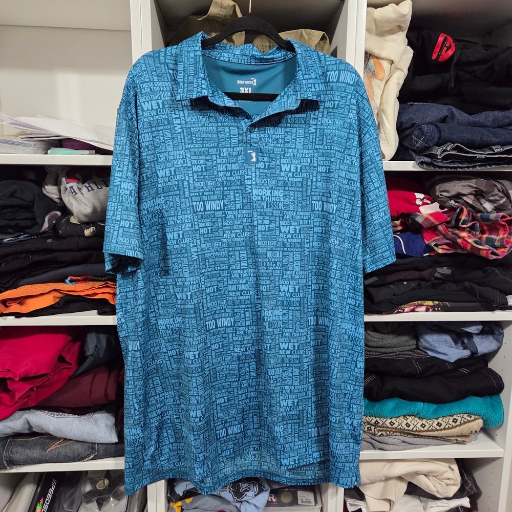 Bogey Bros Golf Polo Shirt Mens 3XL Blue Excuses Typography Performance Stretch